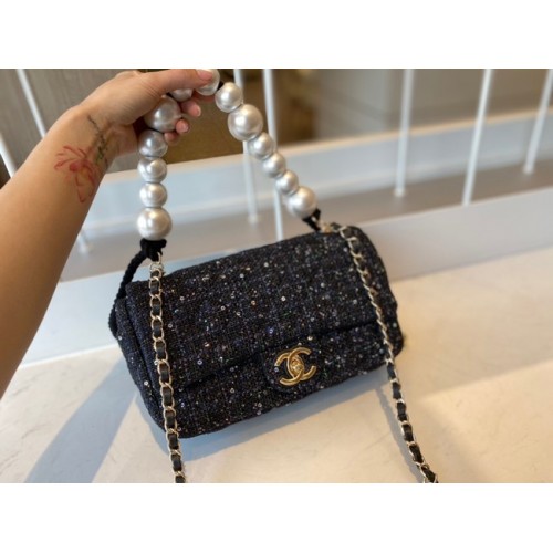 CHANEL Туид Плетена Овча Кожа Златисто-Тон Метален Обеци AS0594 Черен