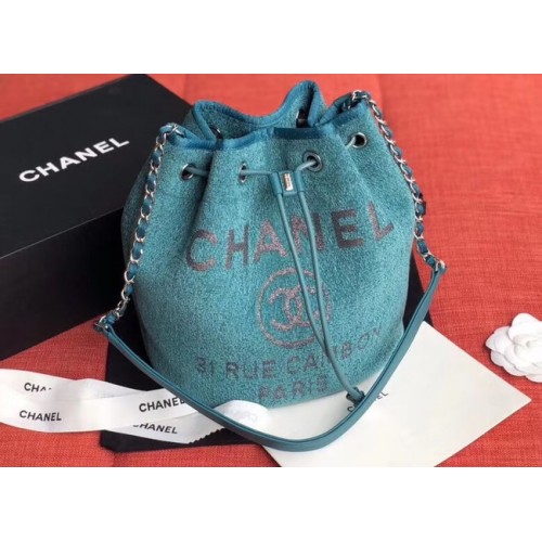 Чанта от телешка кожа CHANEL Tweed, златист метал, AS0455, синя