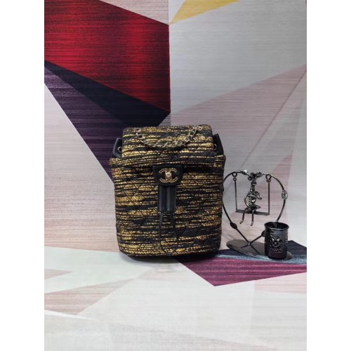 CHANEL малка раница Tweed, златист цвят, метал, 69964, черна