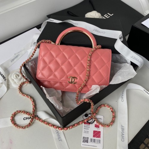 Портфейл CHANEL с верижка, агнешка кожа, златист метал, AP2844, розов