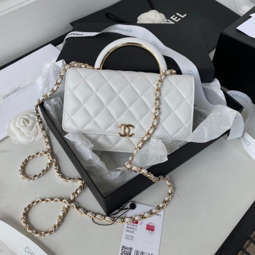 Портфейл Chanel с верижка, агнешка кожа, златист метал, AP2844, бял