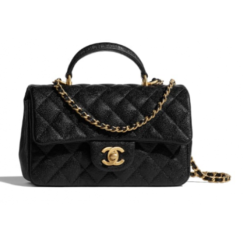 Мини чанта CHANEL с капак и горна дръжка AS2431 черна