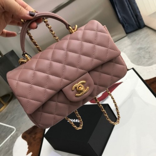 Мини чанта CHANEL с капак и горна дръжка AS2431 розова