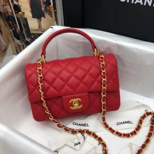 Мини чанта CHANEL с капак и горна дръжка AS2431 червена