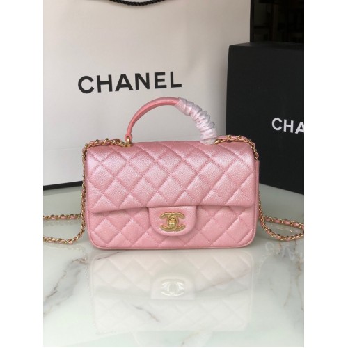 Мини чанта CHANEL с капак и горна дръжка AS2431 розова
