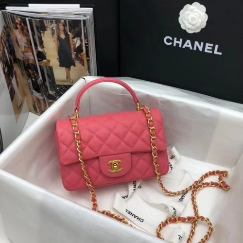 Мини чанта CHANEL с капак и горна дръжка AS2431 розова