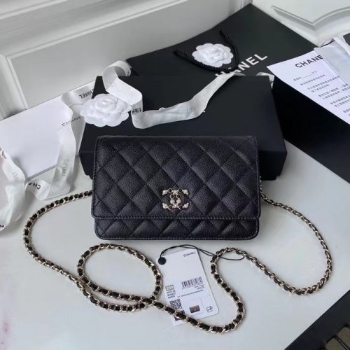 Мини портфейл CHANEL на верижка AP2136 черен