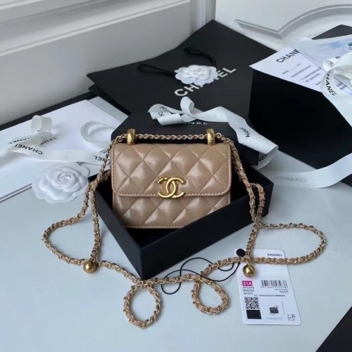 Мини портфейл CHANEL на верижка AP2290 кафяв