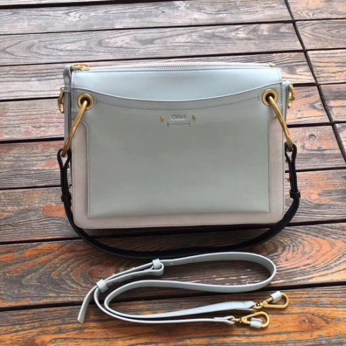 Чанта през рамо CHLOE Roy от кожа и велур, среден размер, 20656, светлосиня