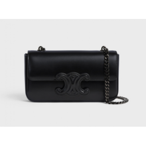 Чанта през рамо Celine с верижка и триумфална кожа от лъскава телешка кожа 199243, черна