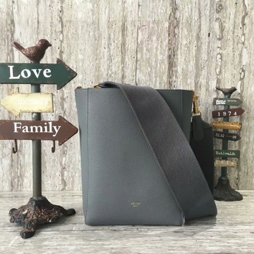 Чанта Celine Cabas Phantom от кожа с шарка Lichee 77426 сива