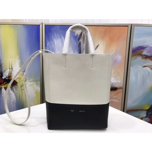 Чанти Celine Cabas Phantom от оригинална кожа C3365 от бяло и черно