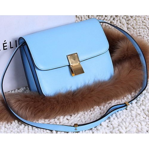 Celine Classic Box малка чанта с капак от телешка кожа C88007T небесно синьо