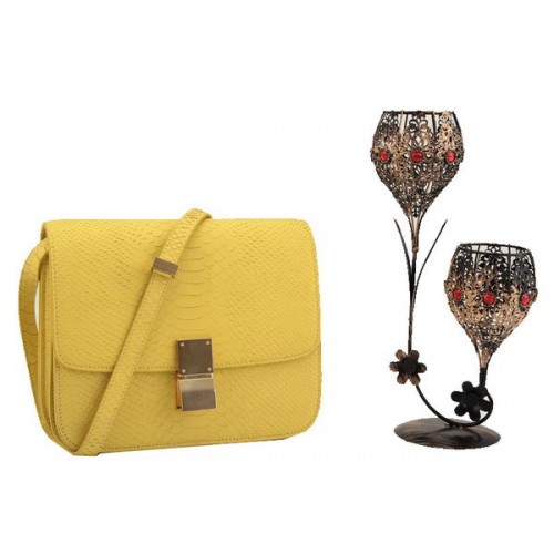 Celine Класическа чанта с малък капак от гладка кожа 11042 лимон