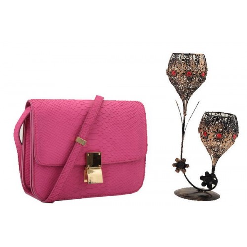 Celine Класическа чанта от малка кожа с капак 11042 праскова