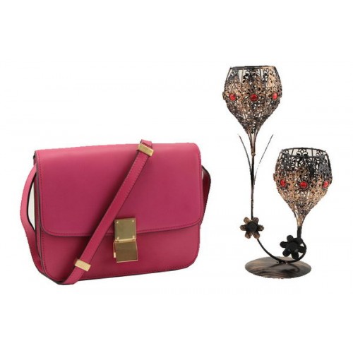 Celine Класическа чанта от малка кожа с капак 11042 Роза