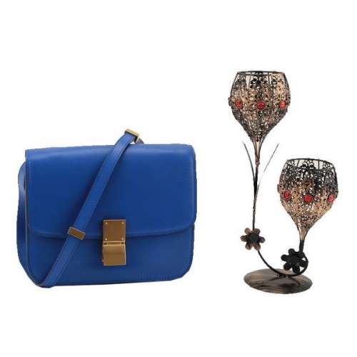 Celine Класическа чанта от малка клапа от гладка кожа 11042 кралски цвят