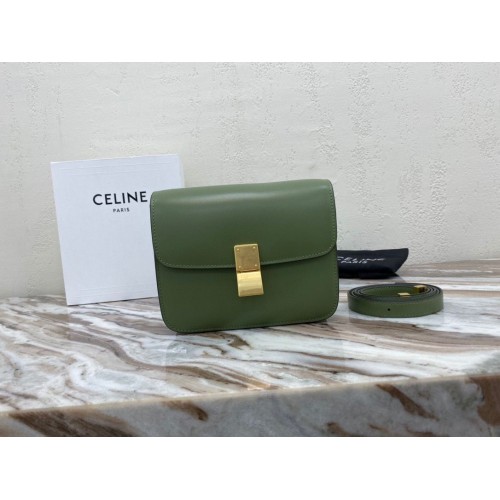 Чанта Celine Classic Box Teen Flap от оригинална телешка кожа 3379 зелена