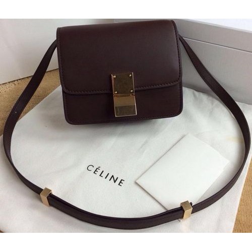 Чанта Celine Classic Box mini с капак, гладка кожа C11041T, бордо