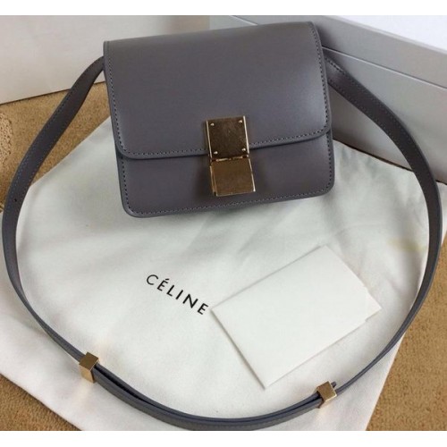 Celine Classic Box мини чанта с капак от гладка кожа C11041T сива