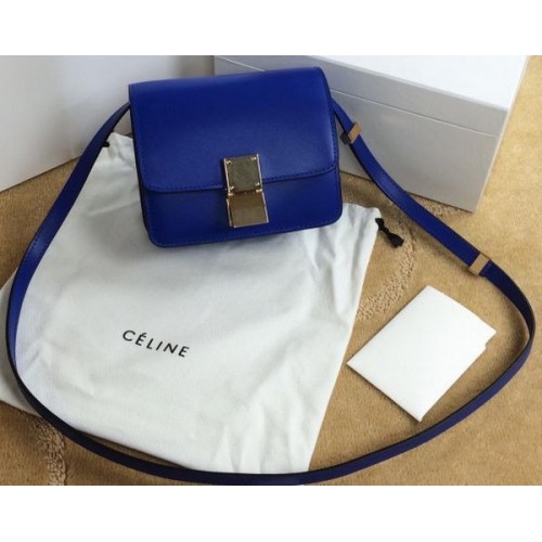 Celine Classic Box мини чанта с капак от гладка кожа C11041T кралски цвят
