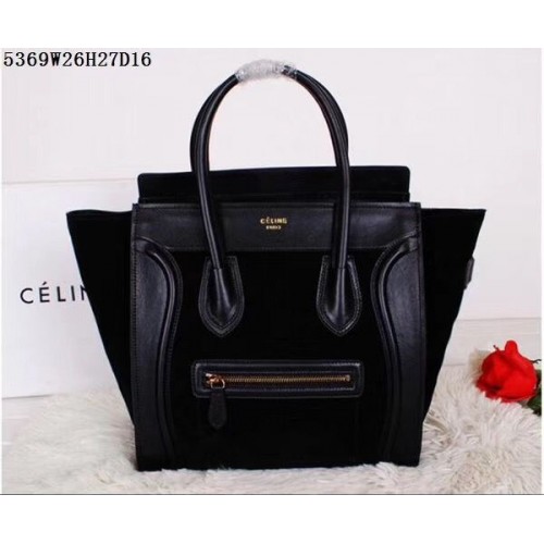 Чанта Celine Luggage Micro Tote от оригинална велурена кожа CL5369 черна