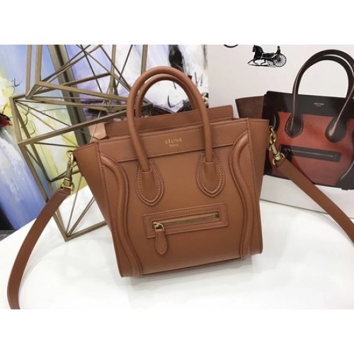 Чанта Celine Luggage Nano Tote от оригинална кожа CC3560 кафява