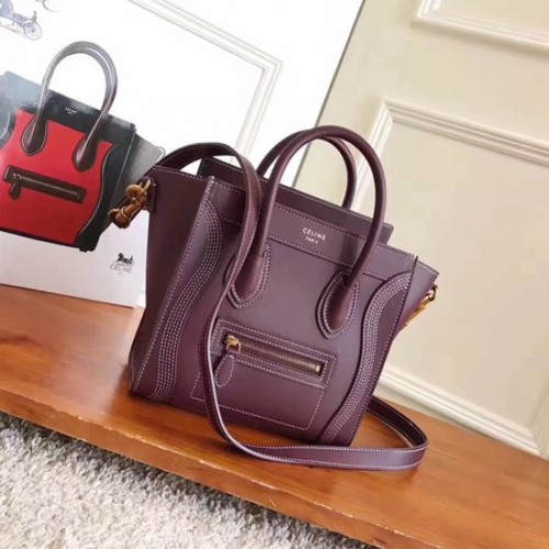 Чанта Celine Luggage Nano Tote от оригинална кожа CC3560 цвят вино