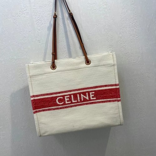 Celine КВАДРАТНИ КАБАНИ CELINE ОТ ТЕКСТИЛ И ТЕЛЕШКА КОЖА PLEIN SOLEIL 192172 ЧЕРВЕНО-БЯЛО