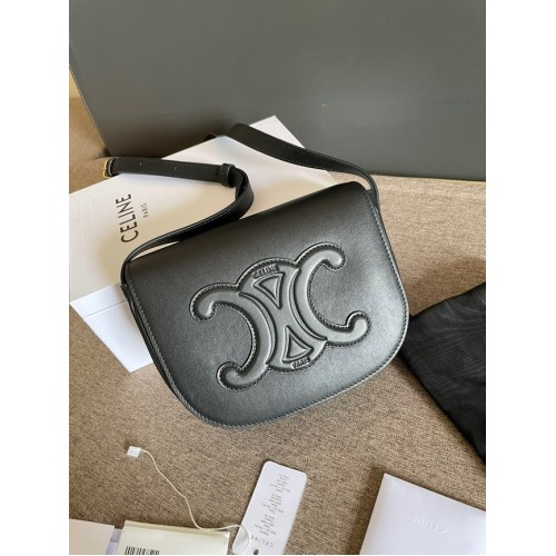 Celine Тийнейджърска класическа чанта от телешка кожа 199292 черна