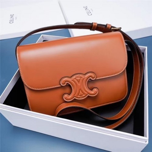 Celine Тийнейджърска класическа чанта в кутия от телешка кожа 199223, кафява