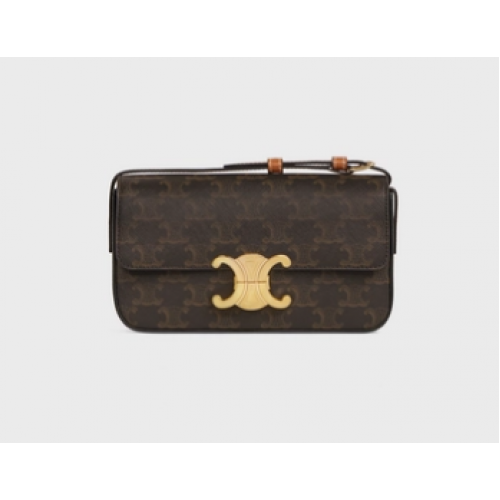 Чанта за рамо Celine TRIOMPHE от платно и телешки плат TRIOMPHE, цвят 194142, кафяво