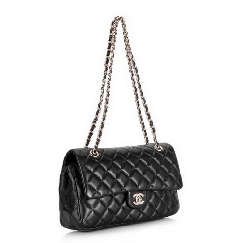 Чанта Chanel 2.55 Classic Series Flap 1112 Черна кожа със златен обков