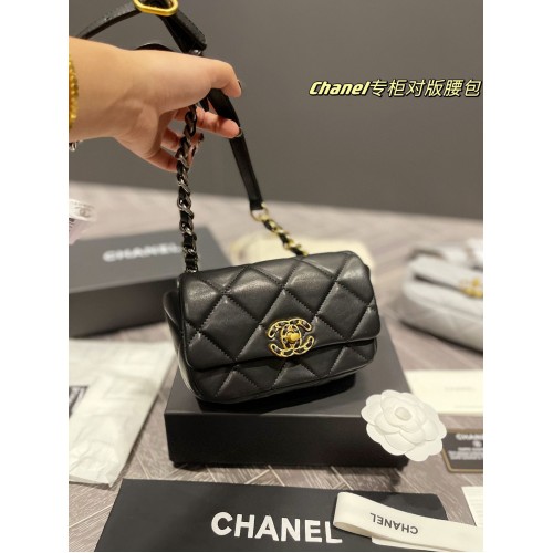Чанта за колан Chanel 19 Оригинална овча кожа AS2388 Черна