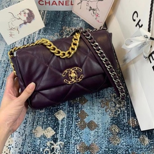 Чанта Chanel 19 с капак AS1160, тъмно лилава
