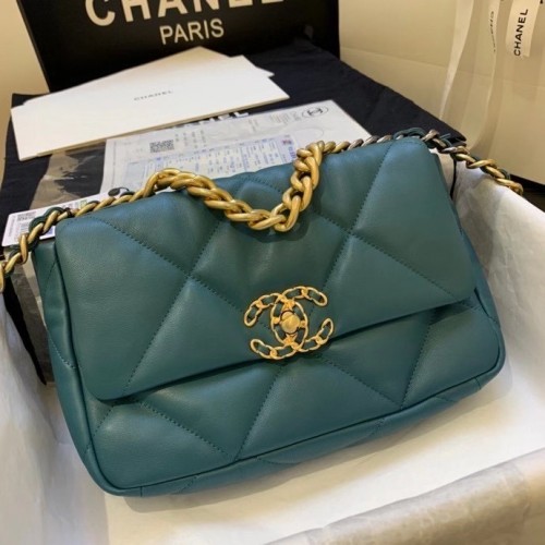 Чанта с капак Chanel 19 AS1160 в тъмнозелено