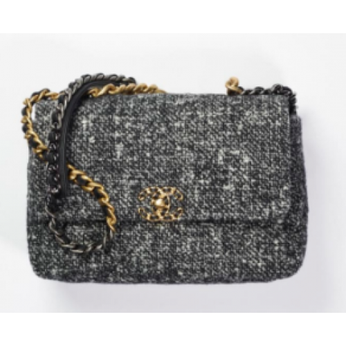 Чанта Chanel 19 с капак Tweed AS1160 черна
