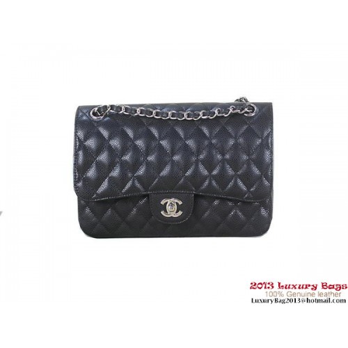 Чанта Chanel 2.55 Classic Flap, черна, оригинална, с шарки Cannage, кожа, сребриста