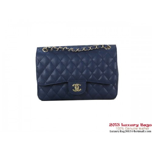Чанта Chanel 2.55 Classic Flap, кралско синьо, оригинални шарки Cannage, кожени, златни