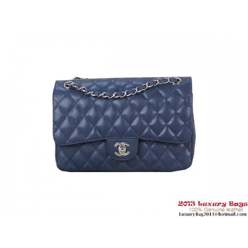 Чанта Chanel 2.55 Classic Flap, кралско синьо, оригинални шарки Cannage, кожа, сребристо