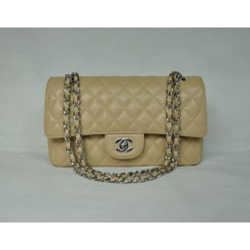 Чанта Chanel 2.55 Quilted Flap 1112 цвят кайсия със сребърни обков