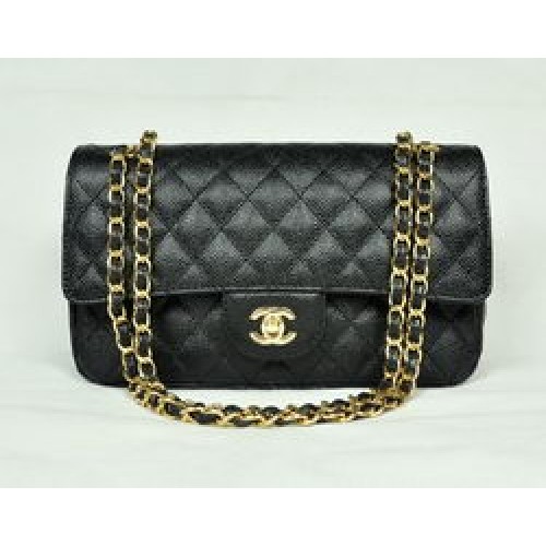 Чанта Chanel 2.55 Quilted Flap 1112 Черна със златни обковни елементи