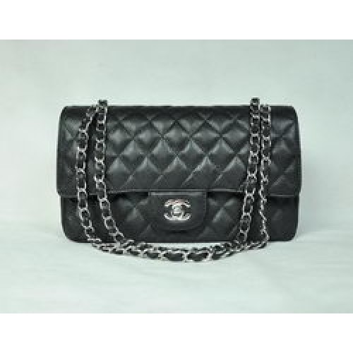 Чанта Chanel 2.55 Quilted Flap 1112 Черна със сребърни обков