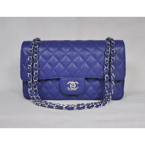 Чанта Chanel 2.55 Quilted Flap 1112 Синя със Сребърен Обков