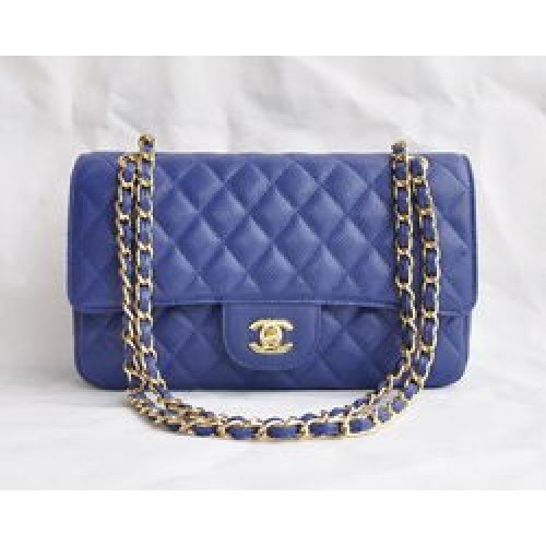 Чанта Chanel 2.55 Quilted Flap 1112, тъмносиня със златни обковни елементи