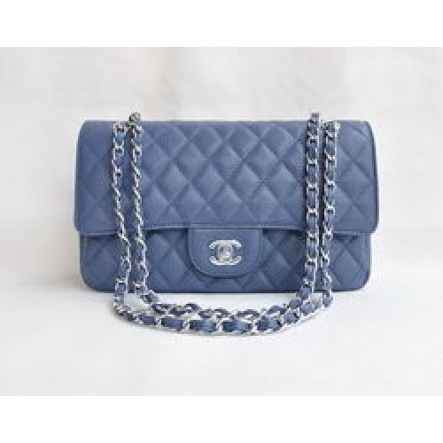 Чанта Chanel 2.55 Quilted Flap 1112 светло синя със сребърни обков