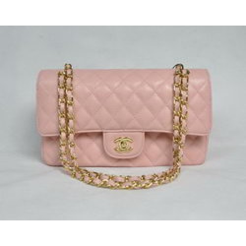 Чанта Chanel 2.55 Quilted Flap 1112 Розова със Златни Обкови