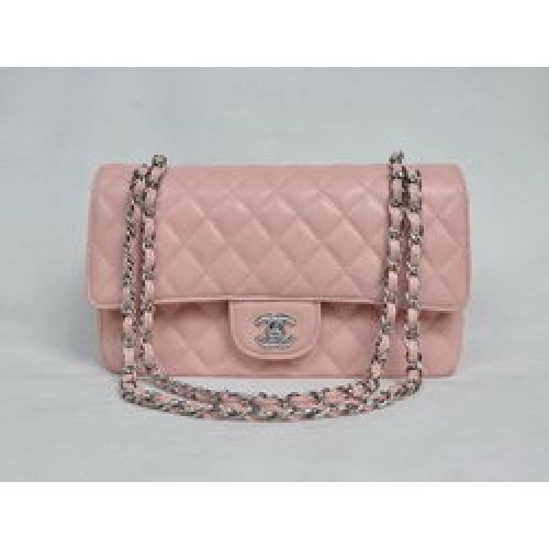 Чанта Chanel 2.55 Quilted Flap 1112 Розова със Сребърни Обкови
