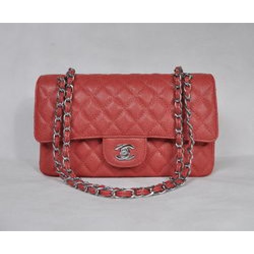 Чанта Chanel 2.55 Quilted Flap 1112 Червена със Сребърни Обкови