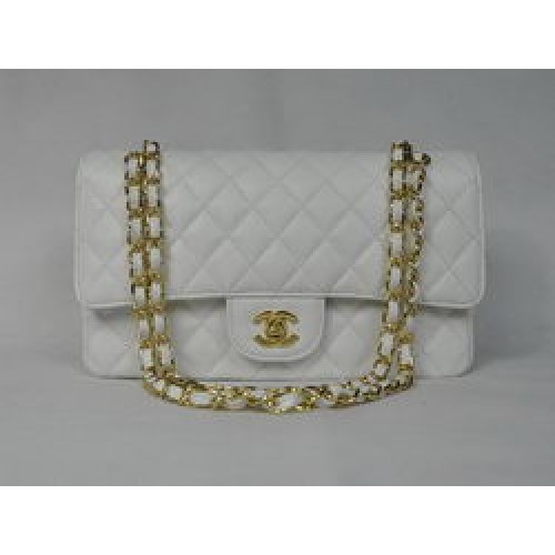 Чанта Chanel 2.55 Quilted Flap 1112 бяла със златни обков